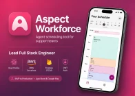 Aspect Workforce branding beside a phone showing a daily work schedule.