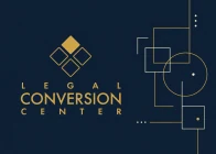Legal Conversion Center logo in gold on navy, with thin geometric linework on the right.